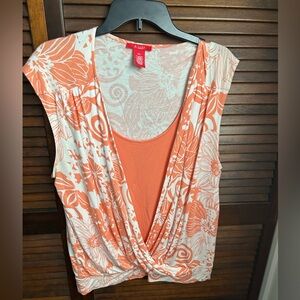 Anne Klein Coral and White Floral Drape-Front Camisole